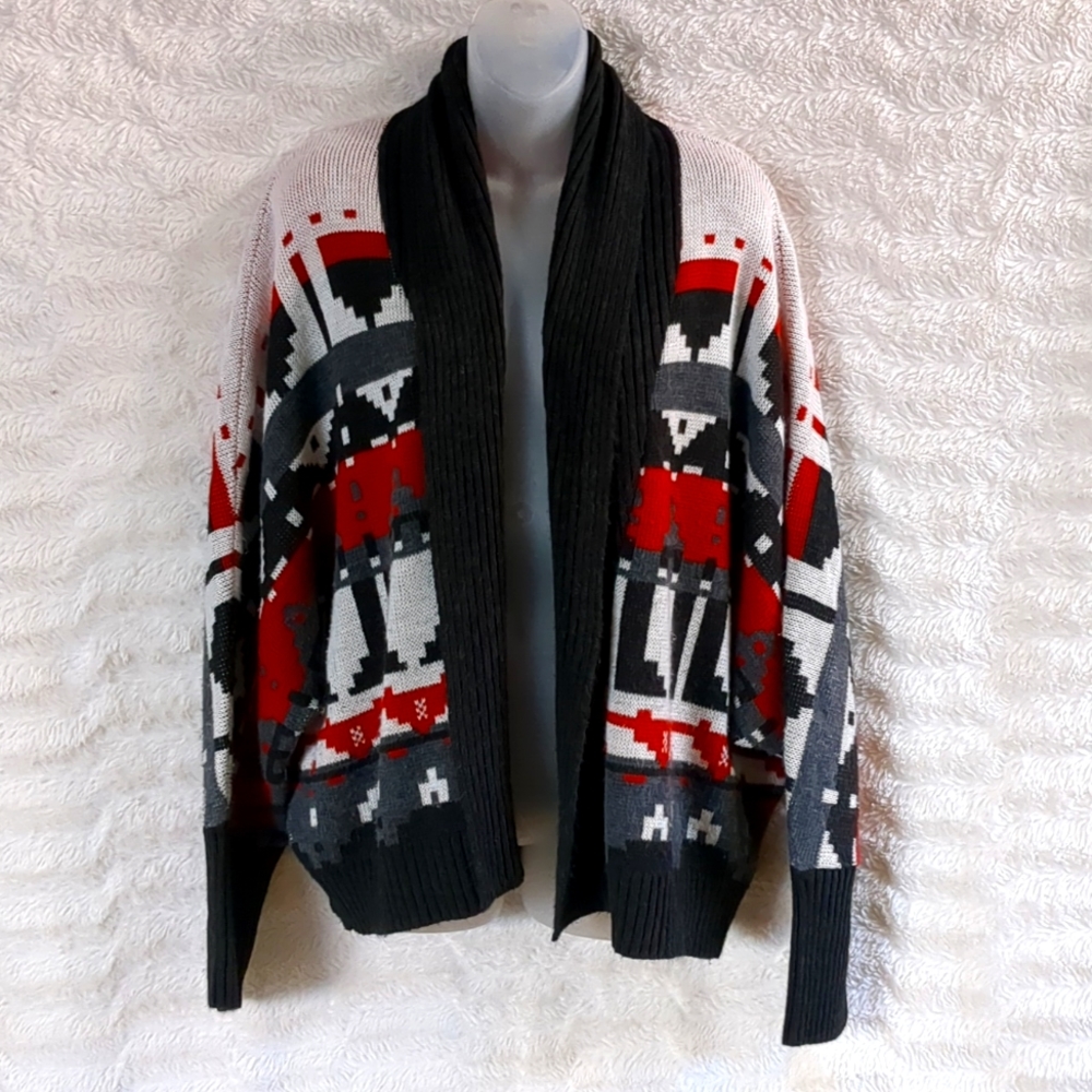 ❄️ WOOLRICH Southwest Cardigan Sweater Sz XL Dolman Sleeve black gray, red white